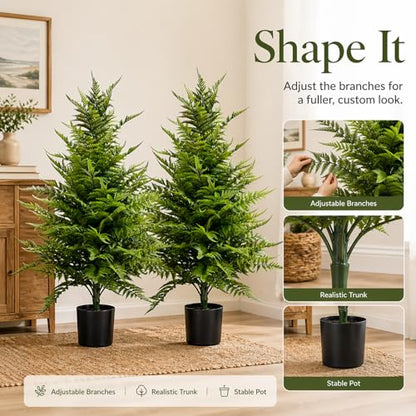 Artificial Fern Trees 3FT, 2 Pack with Pots, UV Resistant Outdoor - color: Fern Trees, size: 3FT