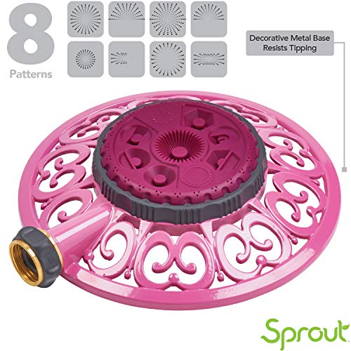 Melnor 65100-AMZ Sprout Metal 8-Pattern Sprinkler and QuickConnect Product Adapter Amazon Bundle, Raspberry Red - color: Raspberry Red