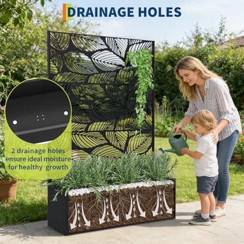 Garvee 71"x47"x16" Metal Planter Box with Trellis for Climbing Plants Vines - color: Birch Leaf, size: no Wheel