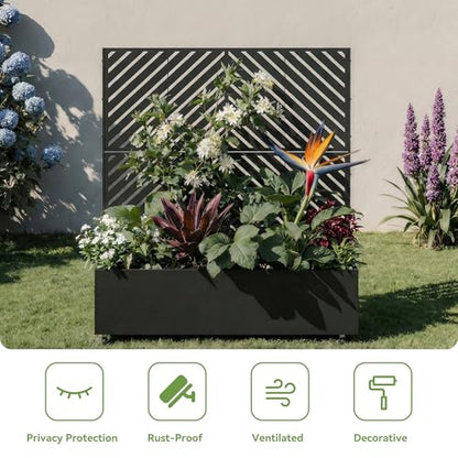 Metal Raised Garden Bed with Trellis and Wheels, 47"x47"x16" (Black-Arrow) - color: Black-arrow, size: 47"x47"x16"