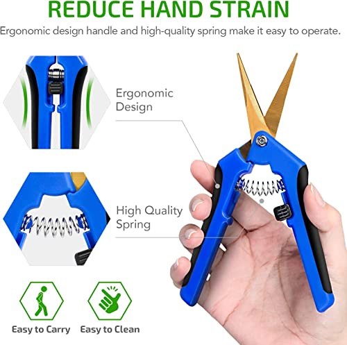 iPower 6.5 Inch Garden Pruning Shears with Titanium Coated Curved Precision Blades, Blue, 1-Pack - color: Blue, size: 1-pack
