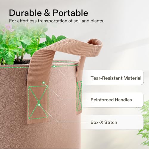 VIVOSUN 5-Pack 3 Gallon Plant Grow Bags Fabric Pots with Handles - color: Tan, size: 3 Gallons