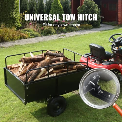 Happybuy Heavy Duty Steel ATV Dump Cart, 750-Pound Capacity, 12 Cubic Feet Garden Utility Trailer with Removable Sides for Lawn Mower Tractor - Black