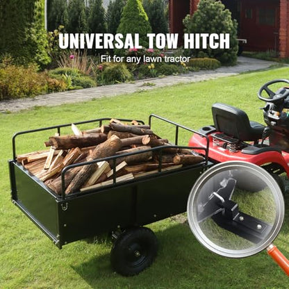 Happybuy Heavy Duty Steel ATV Dump Cart, 750-Pound Capacity, 12 Cubic Feet Garden Utility Trailer with Removable Sides for Lawn Mower Tractor - Black