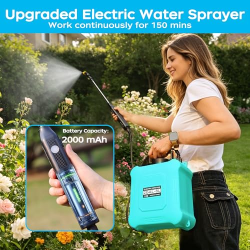 2 Gallon Electric Sprayer – Garden Sprayer for Weeds, Lawn Care & Pesticides – 23.62” Retractable Wand, 6 Nozzles & Easy Carry Handle – Durable & Lightweight, Blue - color: Blue