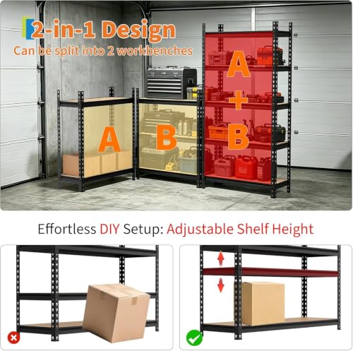 Heavy Duty 5-Tier Storage Shelves, 2204 lbs, 30" W x 12" D x 60" H - size: 60" H x 30" W x 12" D
