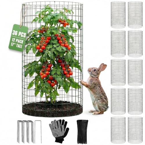 12 Pack 17" x 12" Tall Round Plant Cage - 36PCS Plant Support Cage Metal Wire Mesh Plant Protector for Outdoor Gardening Supplies Garden Protection Rabbits Chickens Ducks for Vegetables Flowers Shrubs
