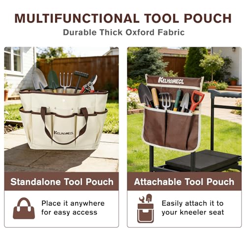 Garden Kneeler and Seat, Extra Wide Thick EVA Pad, Heavy Duty Foldable Garden Bench Holds 350lbs, Ergonomic Kneeling Stool with Garden Tool Pouches, Gardening Gifts for Women, Men, Seniors - color: Beige & Coffee Brown