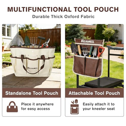 Garden Kneeler and Seat, Extra Wide Thick EVA Pad, Heavy Duty Foldable Garden Bench Holds 350lbs, Ergonomic Kneeling Stool with Garden Tool Pouches, Gardening Gifts for Women, Men, Seniors - color: Beige & Coffee Brown