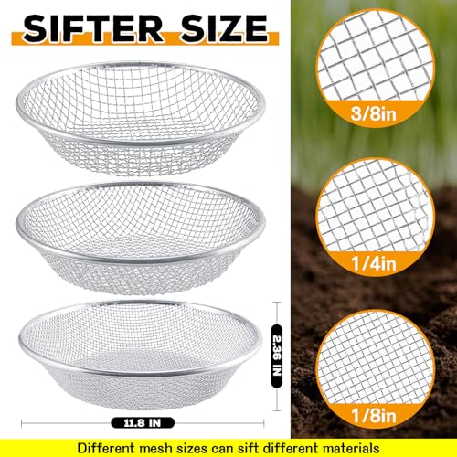 3Pcs 3 Apertures Sizes Soil Sifter Sieve - Heavy Duty Galvanized Screen for Compost, Dirt, Rocks, Gravel & Garden - Fits 5 Gallon Bucket, Rust-Resistant - Composting & Sifting Tool - style: 3pcs