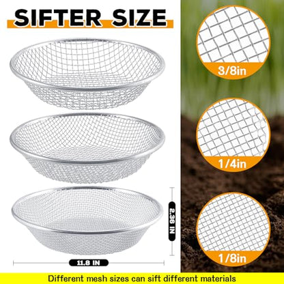 3Pcs 3 Apertures Sizes Soil Sifter Sieve - Heavy Duty Galvanized Screen for Compost, Dirt, Rocks, Gravel & Garden - Fits 5 Gallon Bucket, Rust-Resistant - Composting & Sifting Tool - style: 3pcs