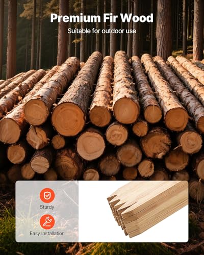 VEVOR Wooden Garden Stakes, 25 Pcs 48x0.5x0.69 in Survey Grading Stakes, Garden Ground Stake with Sharp Point, Fir Wood Plant Support Stake, Sign Posts for Silt Fence Backyard Boundaries Baselines - style: 0.69 x 0.5 x 48in+25pcs