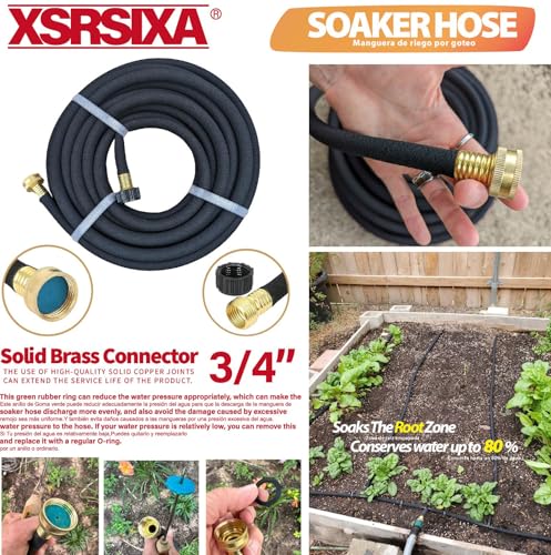 150FT 1/2" Heavy-Duty Soaker Hose with Solid Brass Connectors, Ultra-Flexible Even Water Flow with Metal Staples & Y-Splitter - size: 150 FT
