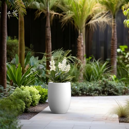 Kante Accent Round Curved White Concrete Planter 12.6" Dia, Outdoor - color: White, size: 16.5 Inch Tall