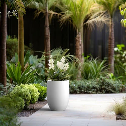 Kante Accent Round Curved White Concrete Planter 12.6" Dia, Outdoor - color: White, size: 16.5 Inch Tall