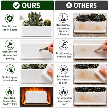 12 Inch Rectangular Ceramic Plant Pot, Window Box, Glazed White - color: White, size: 12 Inch