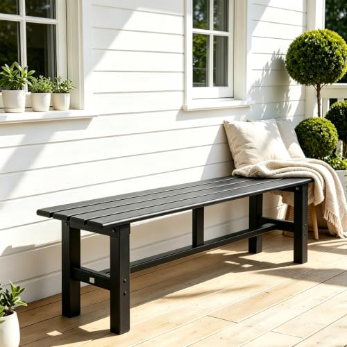 TECSPACE 59 Inches Outdoor Bench, 2-Person Aluminum Garden Bench, All-Weather Patio Bench for Garden, Porch, Backyard & Park (Black) - size: 59"