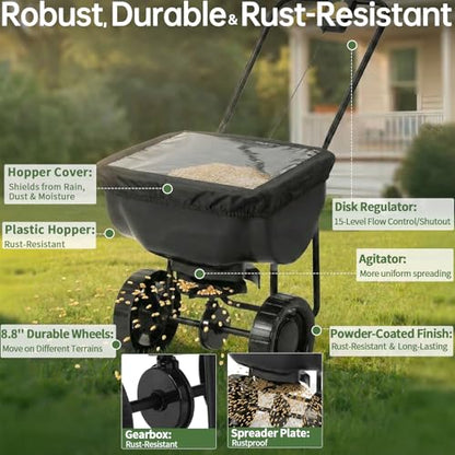 Outvita Fertilizer Spreader, 70 LBS, All Season Broadcast Spreader, Black