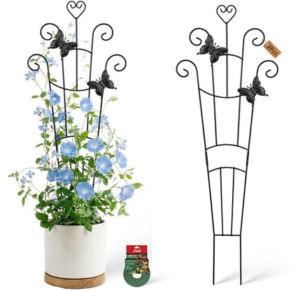 32.6in Plant Trellis for Climbing Plants Indoor with Butterflies, Expandable Large Metal Trellis for Potted Plants, Heavy-Duty Tall Pothos Plant Climber Support for Ivy Pothos Hoya Monstera, 2P - size: 32in/heart,2p