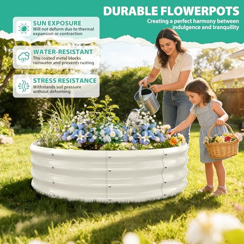 12 Inch Tall 48 Inch Diameter Round White Raised Garden Bed Kits Outdoor - color: Cream White, size: 48 Dia X 12 inches
