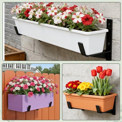 Window Box Brackets, 6 inch Flower Planter Box Brackets, Heavy Duty Metal Flower Box Wall Mounting Hooks for Railings, Garden, Balcony, Fences, Black(4 Pack ) - size: 4 Pack