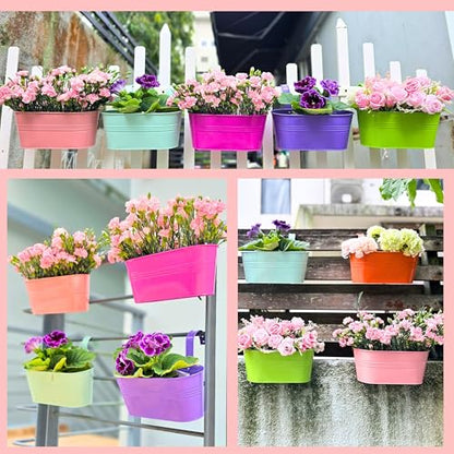 LaLaGreen Hanging Rail Planter (11.2 in, 6 Pack) Colorful Metal Garden Pots - size: Multi-E 11.2" x 6 Pack