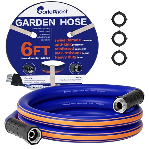 short garden hose 6 feet x 5/8Inch, short water hose with Swivel Handle, Heavy Duty, Flexible, Sturdy, Lightweight, Male to Female Fittings - size: 6FT Male to Female