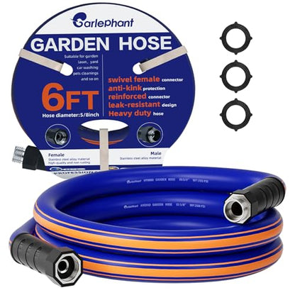 short garden hose 6 feet x 5/8Inch, short water hose with Swivel Handle, Heavy Duty, Flexible, Sturdy, Lightweight, Male to Female Fittings - size: 6FT Male to Female