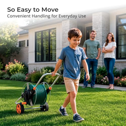 Garden Hose Reel Cart with Wheels, Hold Up to 150 ft of 5/8-inch Garden Hose, Water Hose Reel Cart with Adjustable Handle, Non-Slip Grip and Quick Hose Connectors for Garden and Backyard