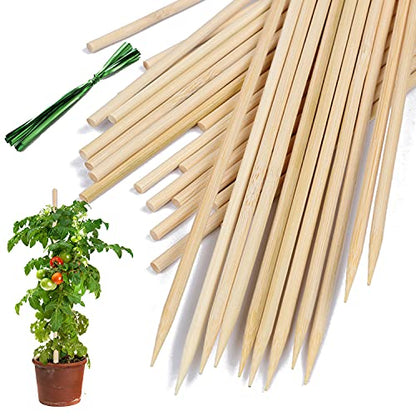 Bamboo Plant Stakes25Pack,HAINANSTRY 12Inch Plant Supports With25Green Ties - color: Burlywood, size: 12 Inch 25Pack