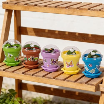 50 Packs Cupcake Plant Nursery Pots with Humidity Dome, Small Plastic Flower Plant Pots with 40 Sheet Stickers, Seeds Starter Pot Flower Planting Container for Seedlings Succulent Display (Mix Colors) - color: 50 Packs With 40 Sheet Stickers