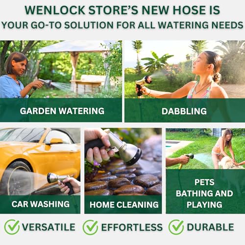 Garden Hose 75 ft, Lightweight, Sturdy Metal Nozzle 9 Spray, Heavy Duty, Leakproof Flexible Water Hose, Durable Multiple Layers, Solid Brass Connectors