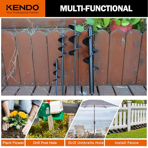 KENDO Auger Drill Bit for Planting Set of 4, Garden Ground Earth Spiral Drill Bits and Bulb Planter Tool for 3/8" Hex Drive Drill, for Post Hole Digger, Bulb Bedding Digging, Plant Rapid Planter - style: 4 Pack