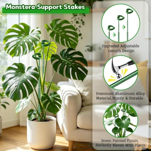 SupKing Telescoping Plant Stakes 37 inch,Adjustable Green Monstera Support Stake with Clips,Sturdy Plant Sticks Ploes for Indoor Outdoor,Garden Stakes for Flowers Tomato Vegetables Vine-3Pack