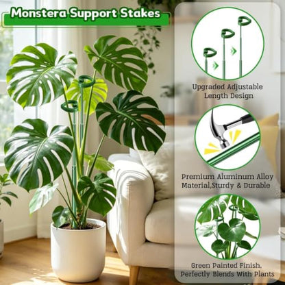 SupKing Telescoping Plant Stakes 37 inch,Adjustable Green Monstera Support Stake with Clips,Sturdy Plant Sticks Ploes for Indoor Outdoor,Garden Stakes for Flowers Tomato Vegetables Vine-3Pack