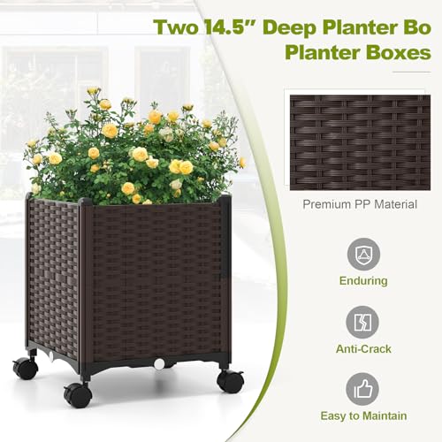 BECOMFORT 80”H Garden Arch Trellis with with 2 Self-Watering Planter Box, PE-Coated Metal Arbor with Lockable Wheels for Climbing Plants Outdoor Wedding Garden Party Backdrop & Flower Support - size: 113“Lx16"Wx80”H