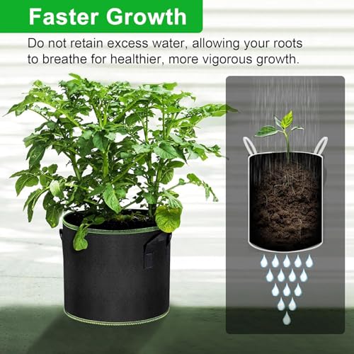 MEKOLIFE 3-Pack 5 Gallon Grow Bags, Nonwoven Planting Bags with Handles - size: 3Pack(5 Gallon)