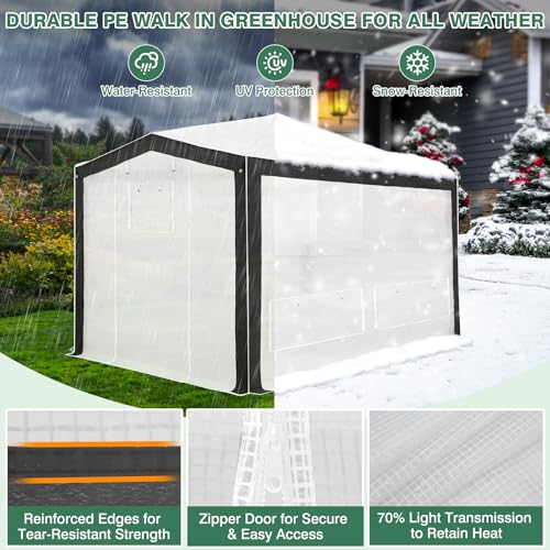 EAGLE PEAK 12x8 Walk in Pop Up Greenhouse, Support Pole, Gray/White - color: Gray/White, size: 12x8