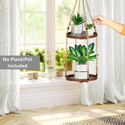 2-Tier Plant Hanger Indoor, Hanging Plant Shelf (12") - color: Brown, size: 1-Pack, 2-Tier