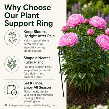 Peony Cages and Supports, 8 Pack 12 x 15.7 in Metal Plant Support Rings Set