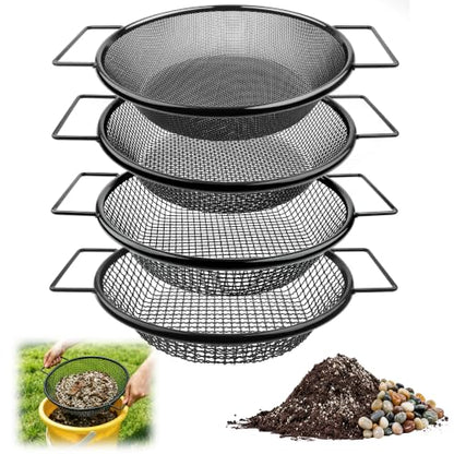 Mulctun 4Pcs Soil Sifter with Handles,Heavy Duty Dirt Sifter for Gardening - color: Black, size: 4 Pcs (2,4,6,8mm grid)