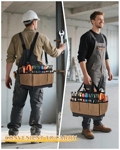 Marscamd Waxed Canvas Tool Bag with Hard Bottom and 8 Pockets - color: Khaki