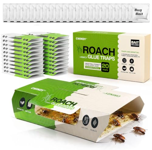 Cockroach Glue Traps with Natural Food Bait, Sticky Roach & Bug Traps, Strong Adhesive Insect Catcher for Cockroaches, Spiders, Crickets & Scorpions, Non-Toxic, Odorless, 20 Pack