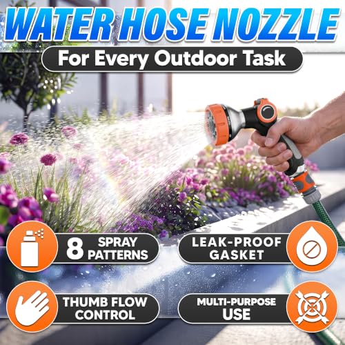 Metal Hose Sprayer Nozzle, 8 Spray Patterns, Flow Control, Black & Orange - color: Metal-Orange
