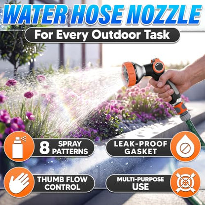 Metal Hose Sprayer Nozzle, 8 Spray Patterns, Flow Control, Black & Orange - color: Metal-Orange