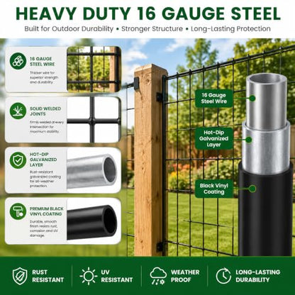 PVC Coated Welded Wire Mesh 16GA 48in x 100ft, 2x3 Mesh Black Fence Roll - color: 16GA 48''×100'