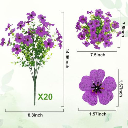20 Bundles Artificial Flowers for Outdoors Fake Plants, Purple - color: Purple