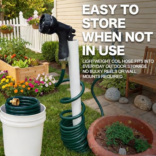 Orgrimmar 10FT Green EVA Coil Garden Hose with Metal Fittings - color: Green, size: 10 Feet