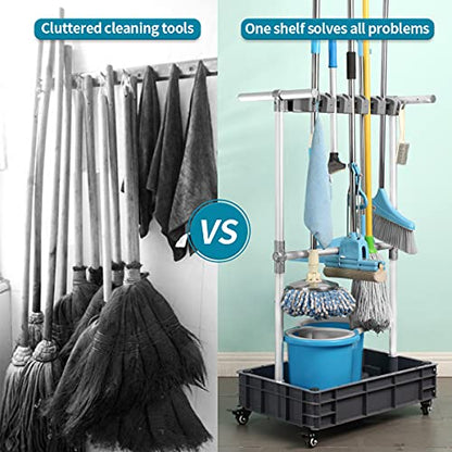Broom And Mop Holder Put Wet Mops Movable Floor-Mounted Mop Rack Floor Standing Cleaning Tool Cart Storage For Garden Garage Schools, Hospitals, Factories, Hotels,Property Companies (12racks) - size: 12racks