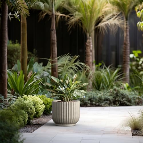 Kante Accent Round Pedestal Weathered Concrete Planter 14" Dia, Outdoor - color: Weathered Concrete, size: 14"w x 11.8"h